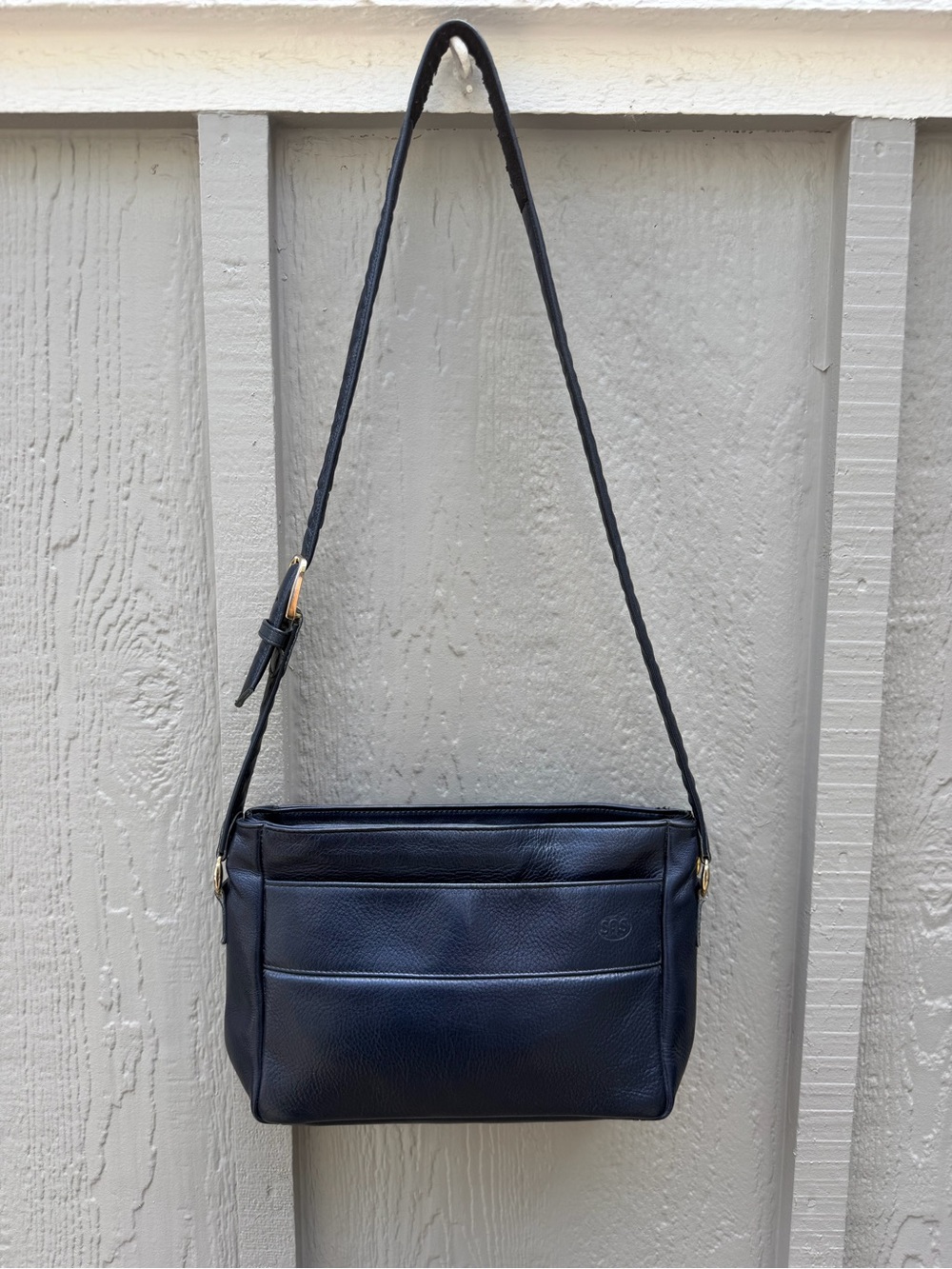 Vintage SAS Navy Blue Leather Multi-Compartment Crossbody Shoulder Organizer Bag